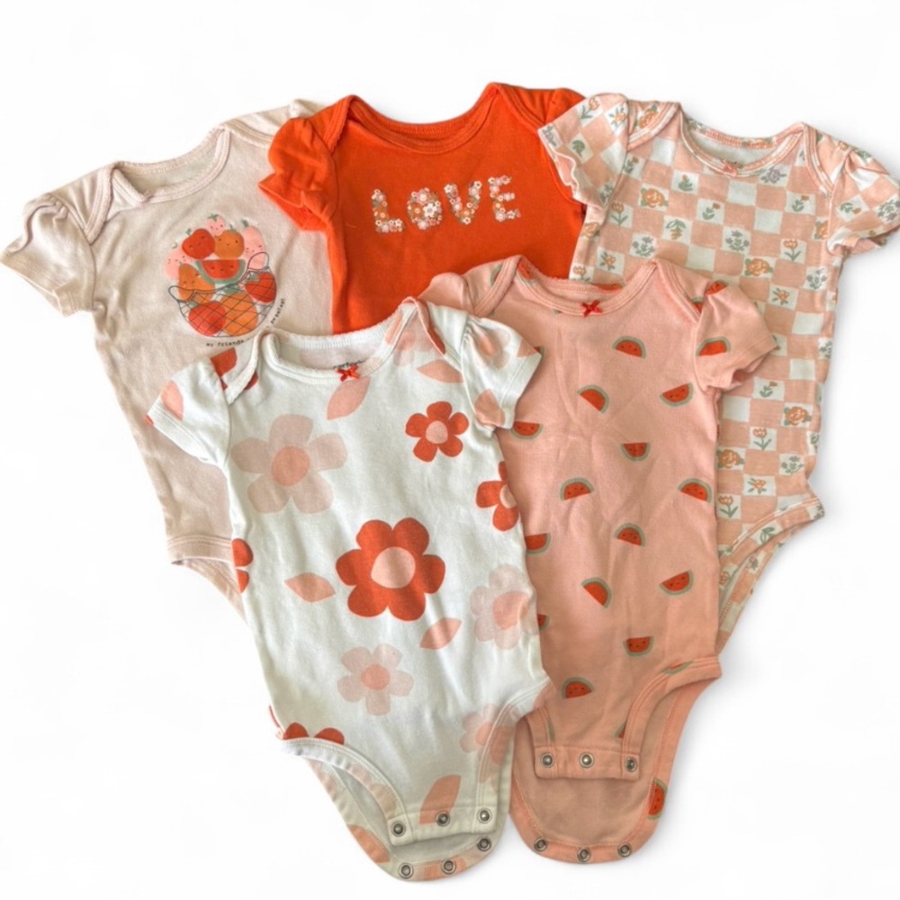 Carter's Peach and Orange Floral Bodysuits/ Onsie Set